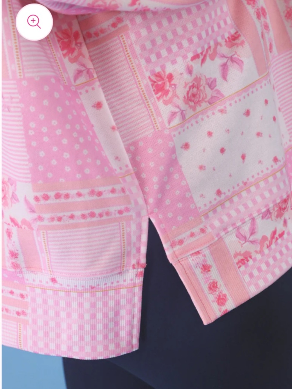 Women’s Pink Patchwork Print Pullover Sweatshirt - Picture 3 of 3